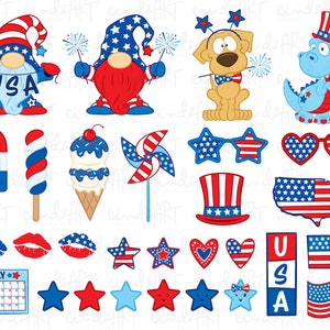 Patriotisk clipart - 4 juli clipart - Självständighetsdagen USA Clipart - Söt fjärde juli grafikset - Röd Vit Blå Amerikansk Bundle bild 3