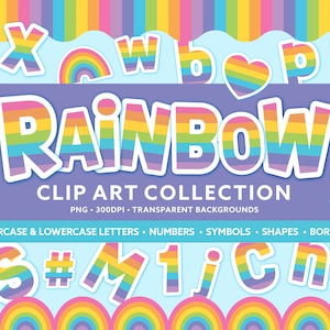 Regenboog alfabet nummer symbool clipart collectie - kleurrijke randen banners - leraar klas Bulletin Board - alfabet sublimatie PNG