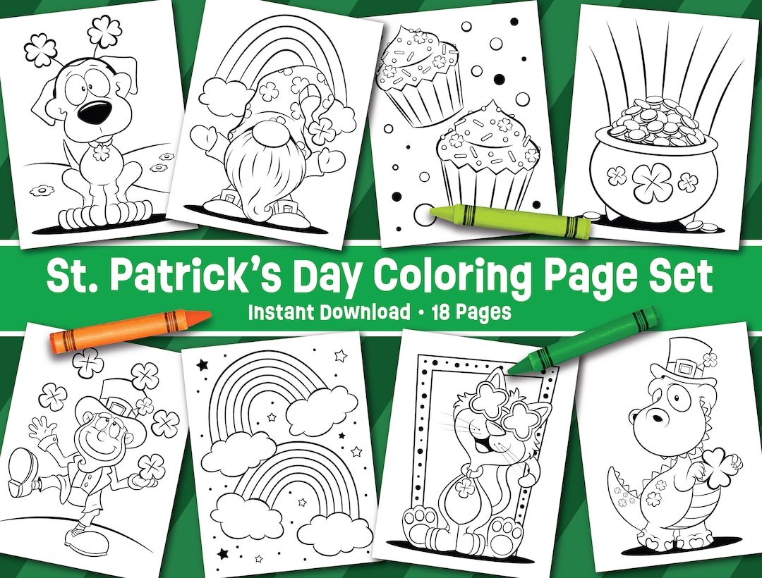 St. Patricks Day Coloring Page Set  Instant Download  Saint