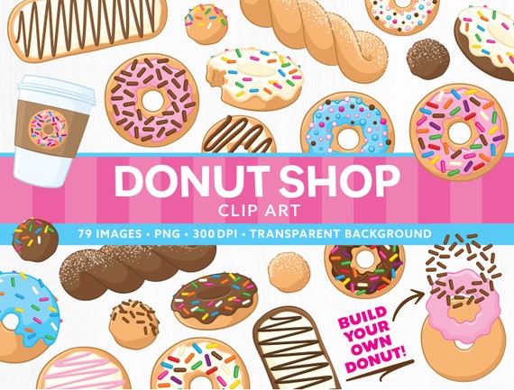 Donut Shop Commercial Use Clipart - Cute Donut Dessert Clip art - Doughnut Clipart - Donut Birthday Clipart - Build A Donut Clipart