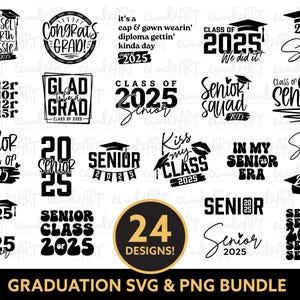Pacchetto SVG di laurea 2025 - Pacchetto di design della classe 2025 - Clipart della classe senior 2025 - Sublimazione PNG laureati 2025 - SVG laureati senior 2025