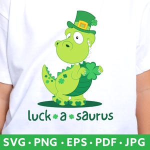 Dinosauro SVG per il giorno di San Patrizio - Dinosauro fortunato PNG - Ragazzo Ragazza Bambino Dino St Paddy - Sublimazione PNG - Divertente Carino Regalo di Maglietta con Dinosauro Fortunato