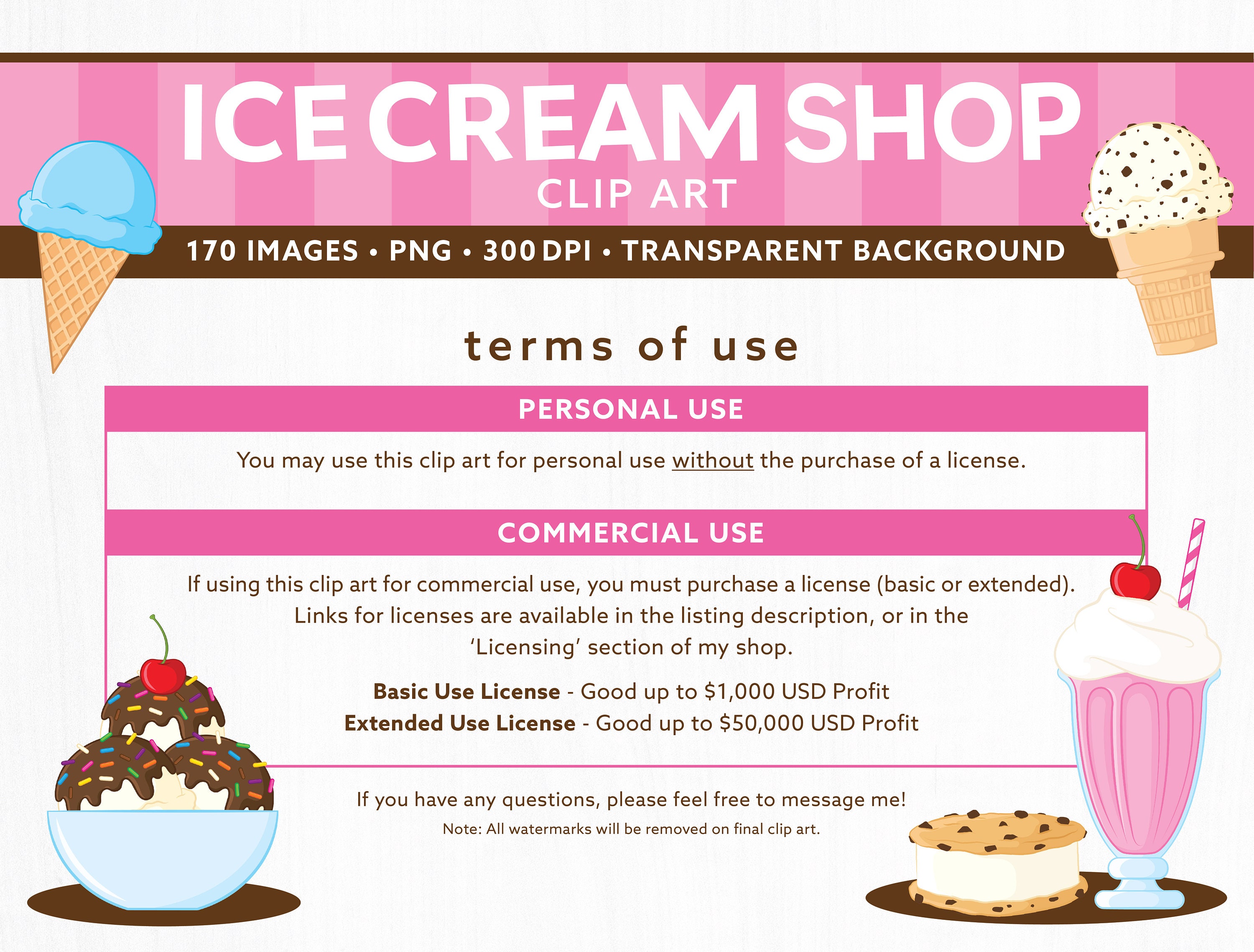 Ice Cream Shop Commercial Use Clipart Cute Dessert Clip Art Etsy