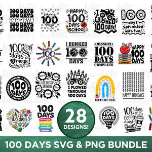 Paquete SVG de 100 días de escuela - SVG del 100.° día de escuela - SVG de 100 días - Sublimación PNG de maestro - SVG de camiseta escolar - SVG deportivo - Archivos de corte