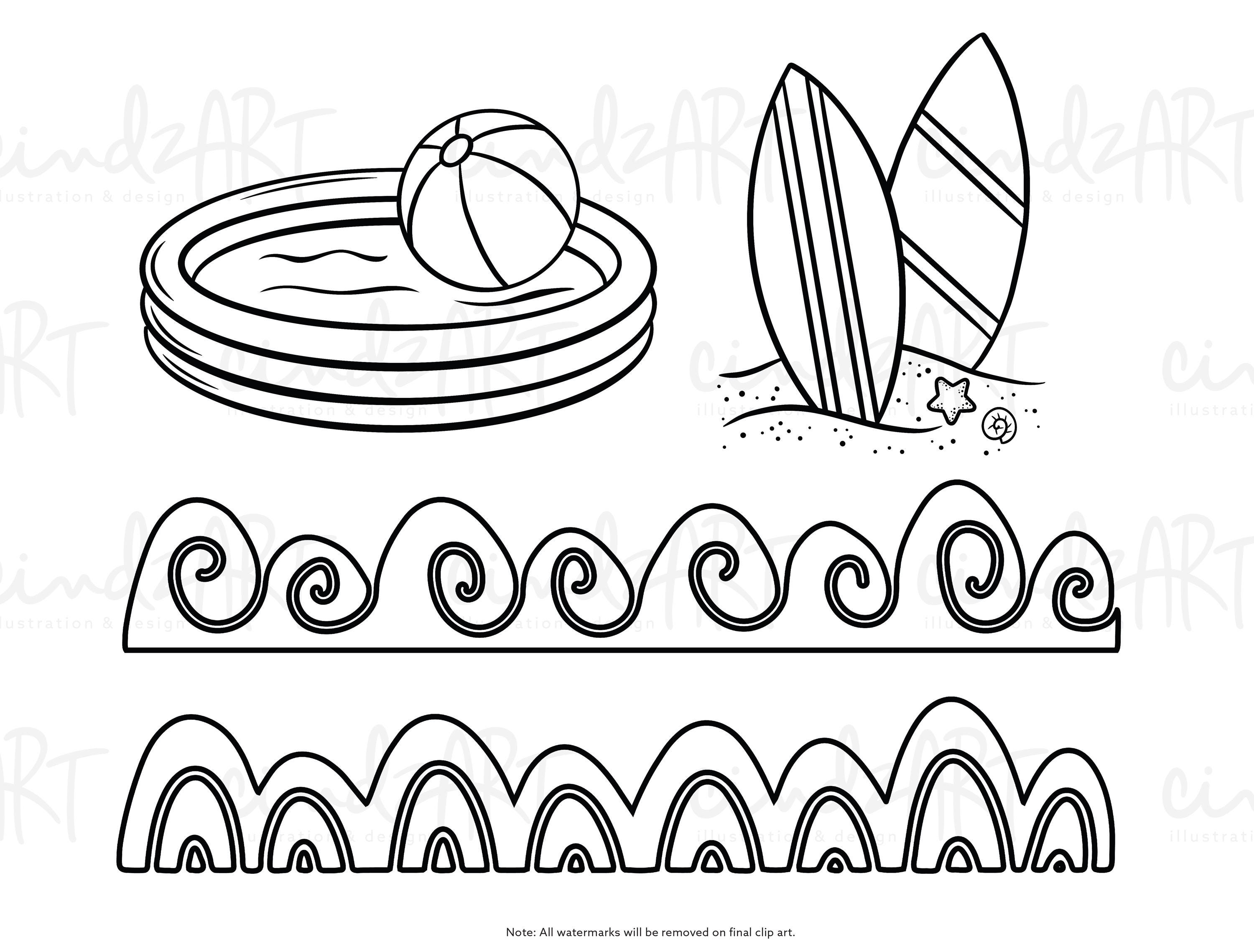Summer Doodles Clipart Set - Cute Summer Fun Doodle Clip Art - Beach ...
