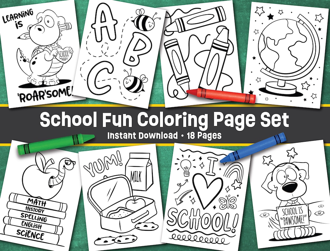 School Fun Coloring Page Set Instant Download Fun Class Activity Back ...