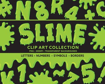 Slime Alphabet Letters PNG - Slime Numbers PNG - Halloween Slime Sign - Slime Seamless Borders - Slime Splat Clipart - Slime Halloween Font