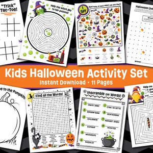 Kids Halloween Activity Set - Instant Download - Kids Halloween Printables - Coloring - Wordsearch - Maze - School Classroom Halloween Games