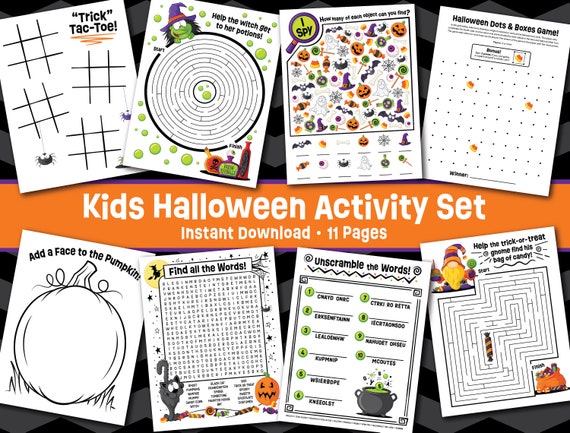 Kids Halloween Activity Set - Instant Download - Kids Halloween Printables - Coloring - Wordsearch - Maze - School Classroom Halloween Games