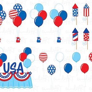 Patriotisk clipart - 4 juli clipart - Självständighetsdagen USA Clipart - Söt fjärde juli grafikset - Röd Vit Blå Amerikansk Bundle bild 5