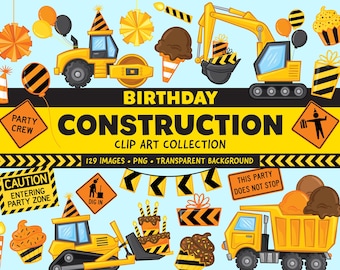 Clipart de cumpleaños de construcción - Decoración de cumpleaños con letreros de construcción - Clipart de señales de tráfico - Fiesta de letreros callejeros - Señales de tráfico para fiestas