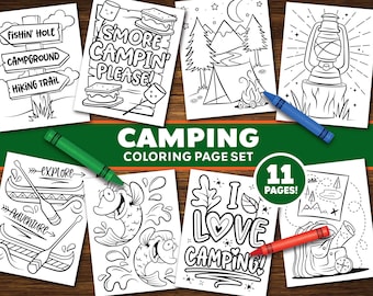Camping Seiten zum Ausmalen - sofortiger Download - Camping Kinder Ausmalseiten - Road Trip Kid Aktivität - Sommercamp Ausmalseiten