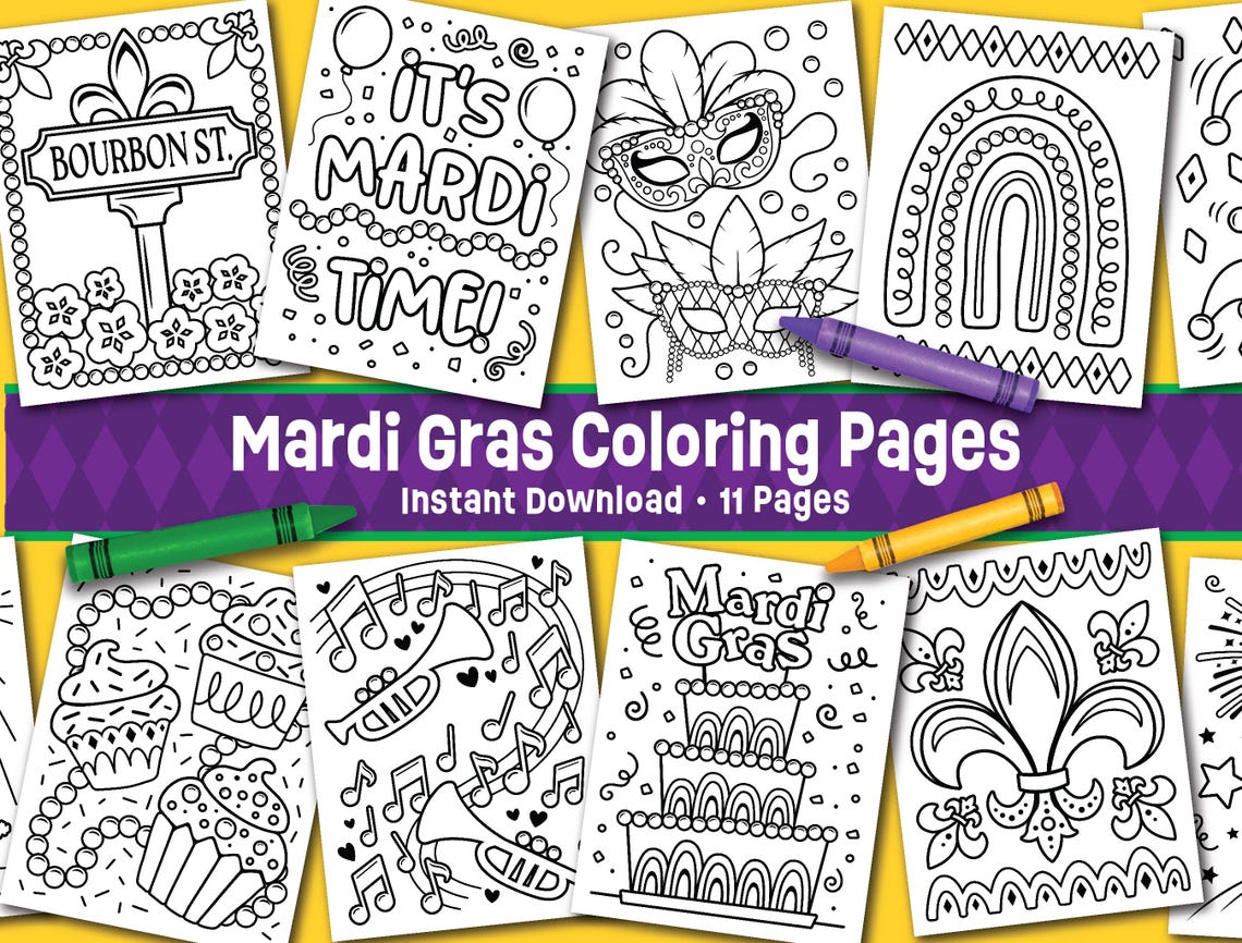 Mardi Gras Coloring Page Set - Instant Download Printable Mardi Gras ...