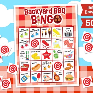 Juego de bingo de fiesta de verano imprimible - Bingo de barbacoa en el patio trasero - Actividad de bingo del 4 de julio - Juego de picnic de reunión familiar - Juegos de picnic de barbacoa