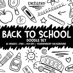Back To School Doodle Clipart - Cute School Doodle Clipart - Cute Teacher Classroom Graphics - Preschool - Kindergarten - Elementary