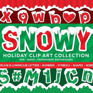 Collection de cliparts enneigé alphabet chiffre - bannières de frontières de neige d'hiver - babillard de la salle de classe de Noël des enseignants - sublimation PNG