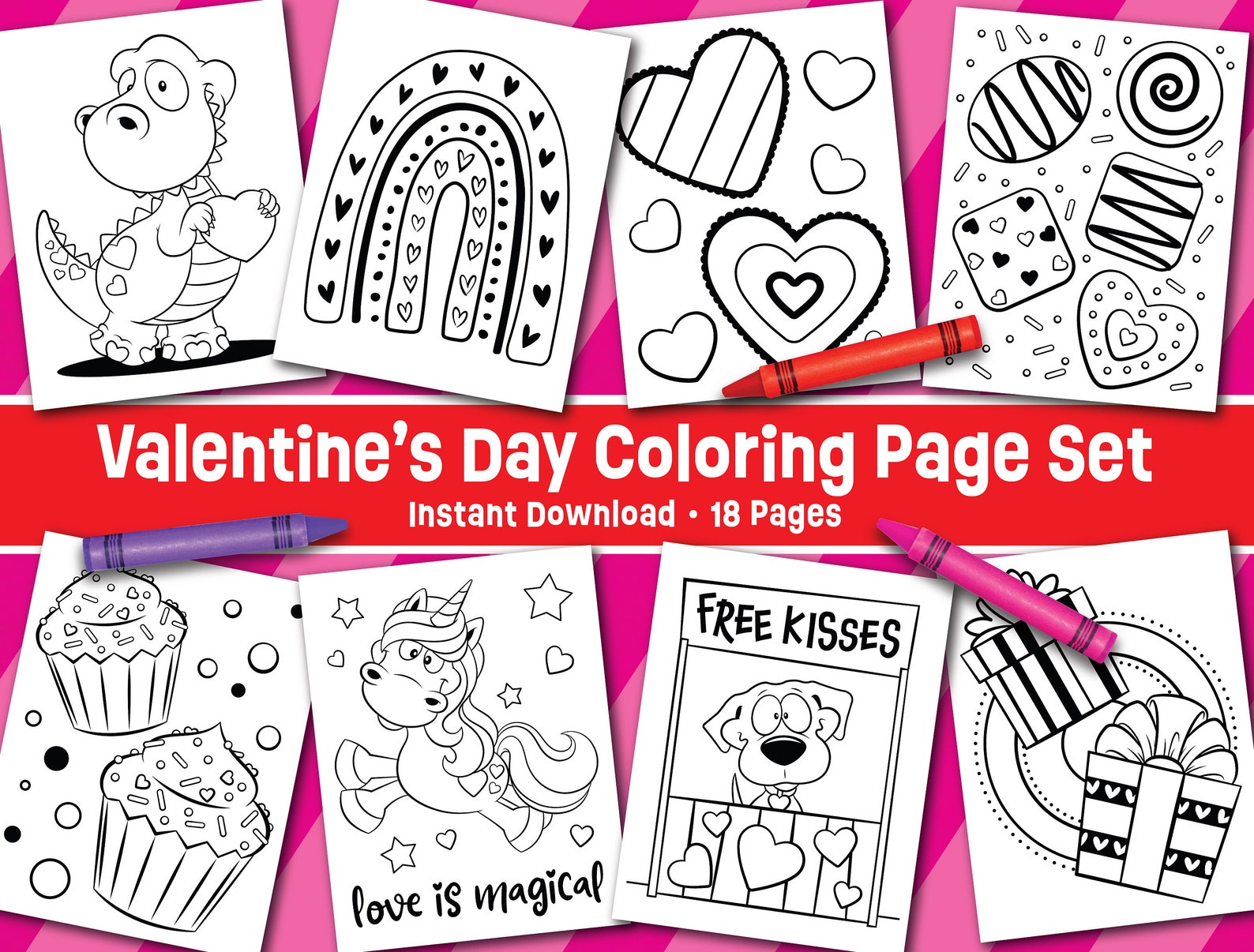 Valentine's Day Coloring Page Set Instant Download - Etsy