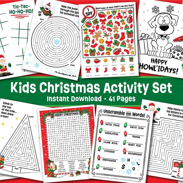 Kids Christmas Activity Bundle - Christmas Party Games for Kids - Holiday Coloring Pages - Xmas School Christmas - Maze - I Spy - Wordsearch