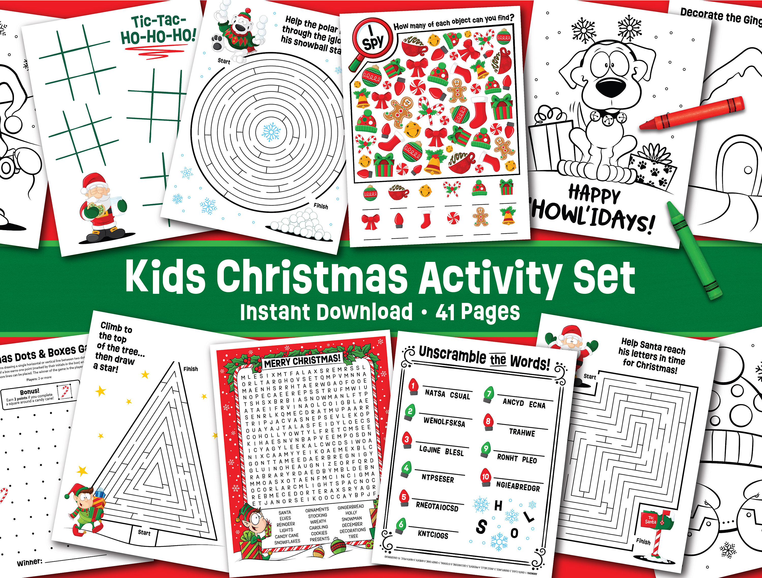 Kids Christmas Activity Bundle - Christmas Party Games for Kids - Holiday Coloring Pages - Xmas School Christmas - Maze - I Spy - Wordsearch