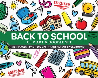 Back To School Classroom Clipart - Digital Download - Cute Teacher Graphics - Preschool - Kindergarten - Elementary - Student Doodle Clipart