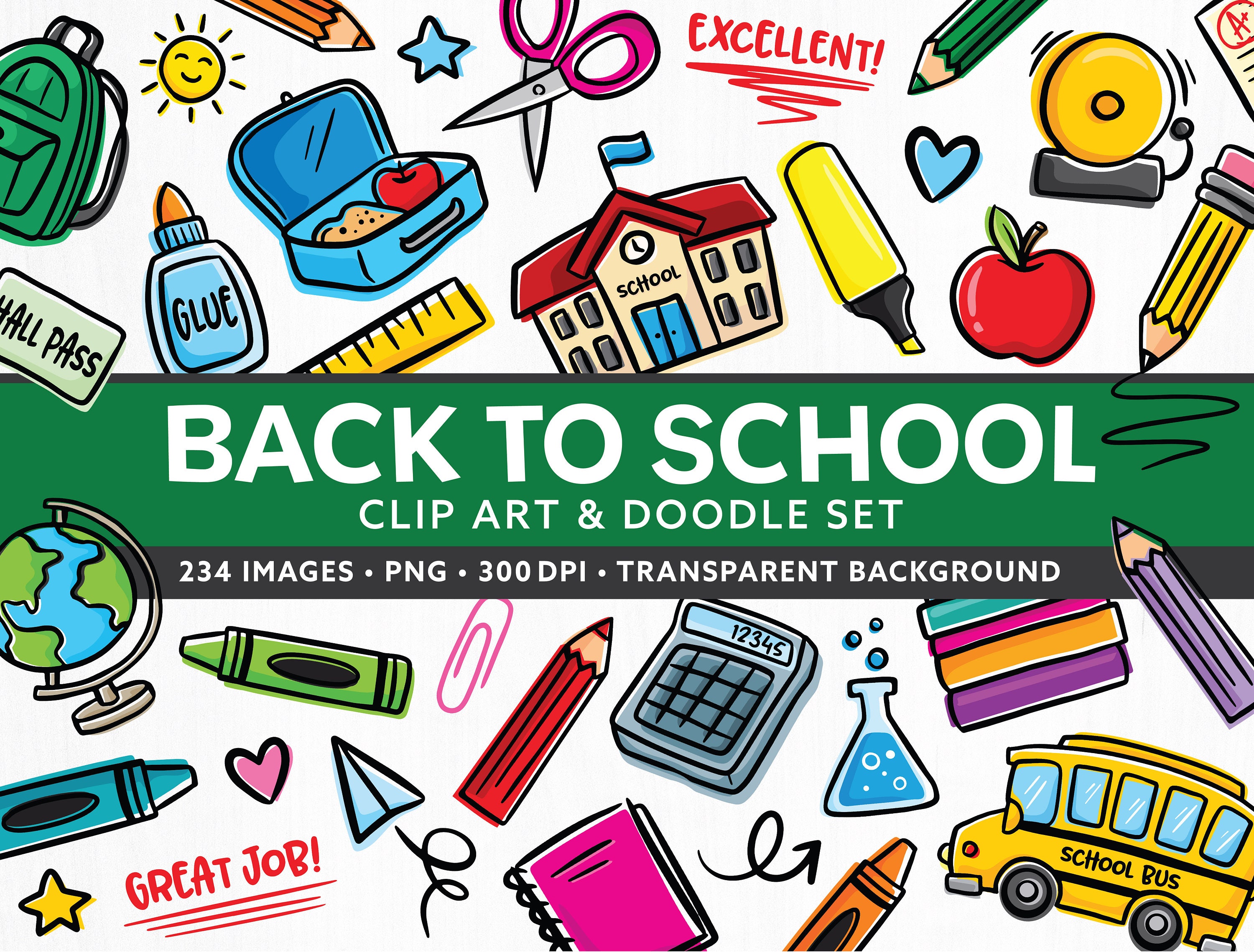 Back To School Classroom Clipart - Digital Download - Cute Teacher Graphics - Preschool - Kindergarten - Elementary - Student Doodle Clipart