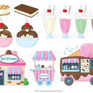 Ice Cream Shop Commercial Use Clipart - Cute Dessert Clip art - Popsicle Clipart - Ice Cream Birthday & Baby Shower - Buildable Ice Cream image 4