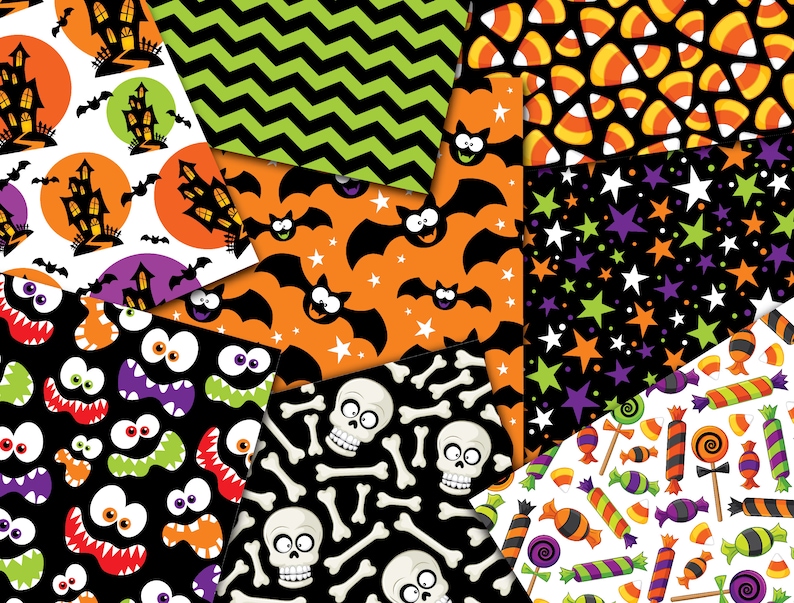 Halloween Digital Paper Set - Seamless Pattern - Scrapbook Paper - Cute ...