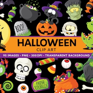Lindo Halloween Clip Art - Decoración de fiesta de Halloween - Halloween Scrapbooking - Halloween Digital PNG - Gnomos - Calabaza - Bruja - Truco o Trato