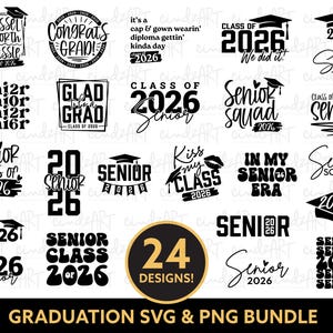 Paquete SVG de graduación de 2026 - Paquete de diseño de la clase de 2026 - Clipart de la clase de último año de 2026 - Sublimación PNG de graduado de 2026 - SVG de graduado de último año de 2026