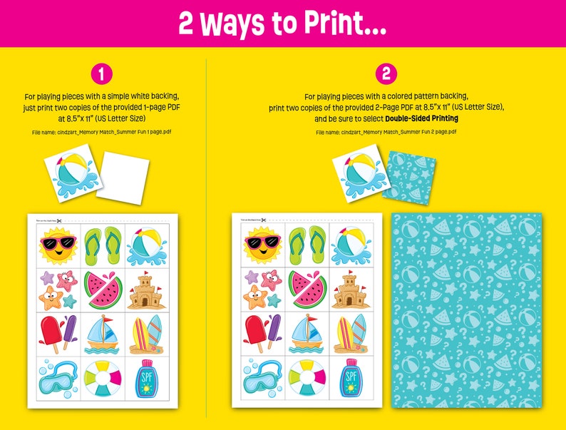 Summer Fun Memory Match Printable Instant Download Fun Summer Kid Games ...