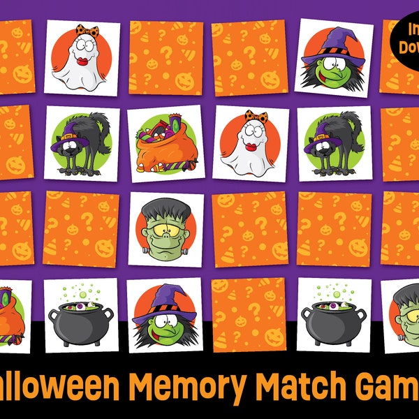 Halloween Memory Match Game - Instant Download - Fun Activity - Printable Game - Halloween Party Game - Matching Card Game - Halloween