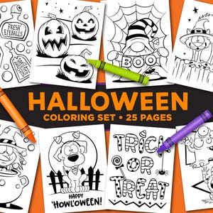 Páginas para colorear de Halloween - Actividad de Halloween para niños - Recuerdos para fiestas de Halloween - Páginas para colorear para el aula escolar - Descarga instantánea