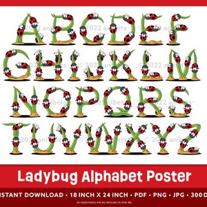 Ladybug Alphabet Poster 18x24 - Ladybug Alphabet - ABC Wall Art - Ladybug Letter Print - ABC Learning Poster - Cute Ladybug Kids ABC Poster