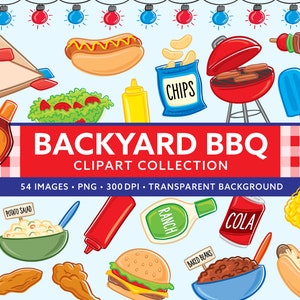 Clipart barbecue d'arrière-cour - clipart fête d'été - Clipart barbecue de plage - clipart graphique d'été mignon - Clipart pique-nique d'été de réunion de famille