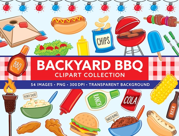 Backyard BBQ Clipart - Summer Party Clip art - Beach Barbecue Clipart - Cute Summer Graphics Clip art - Family Reunion Summer Picnic Clipart