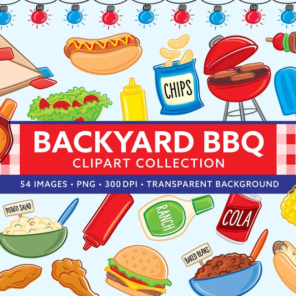 Backyard BBQ Clipart - Summer Party Clip art - Beach Barbecue Clipart - Cute Summer Graphics Clip art - Family Reunion Summer Picnic Clipart