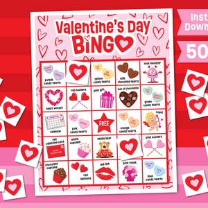 Valentinstag Bingo Spiel zum Ausdrucken - Sofortiger Download - Valentinstag Party Bingo Karten - Schule Bingo Spiel - Kinder Klasse Aktivitätsspiel