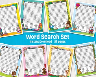 Afdrukbare woordzoekerset van 25 pagina's - Direct downloaden - Kid Wordsearch - Downloadbare woordzoeker - Zoekspel - Kinderwoordzoekactiviteit