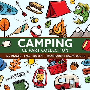 Ensemble de cliparts camping - clipart camp d'été mignon - clipart camping - clipart extérieur été - usage Commercial camping extérieur clipart ensemble