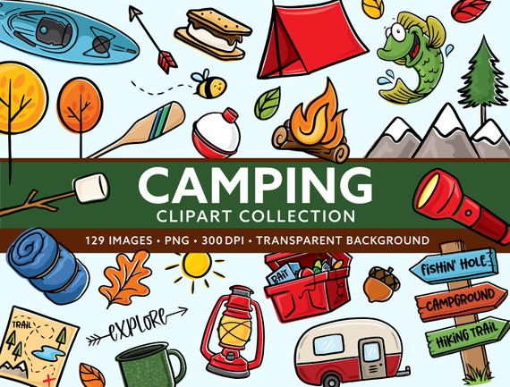 Camping Clipart Set - Cute Summer Camp Clip art - Campground Clipart - Summer Outdoors Clipart - Commercial Use Camping Outdoors Clipart Set