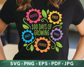 100 Days of Growing School SVG - 100th Day of School shirt svg - 100 Days Teacher svg - 100 days School Flower Shirt svg - 100 Days Cut File