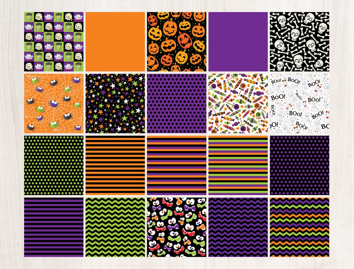 Halloween Digital Paper Set - Seamless Pattern - Scrapbook Paper - Cute ...