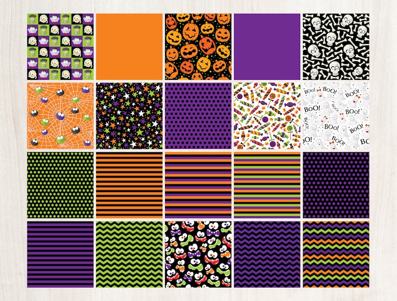 Halloween Digital Paper Set - Seamless Pattern - Scrapbook Paper - Cute ...