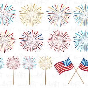 Patriotisk clipart - 4 juli clipart - Självständighetsdagen USA Clipart - Söt fjärde juli grafikset - Röd Vit Blå Amerikansk Bundle bild 6