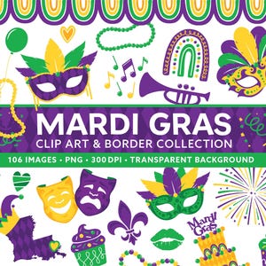 Mardi Gras-clipartbundel - Mardi Gras-maskers - Fat Tuesday PNG-clipart - Mardi Gras-kralen - Fleur de lis png - Mardi Gras-randen