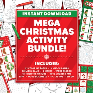 Printable Christmas Game Bundle - Christmas Party Games for Kids - Coloring Pages - School Christmas - Maze - I Spy - Wordsearch - Bingo