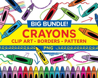 Crayon Clipart Bundle - Coloring Scribble Clipart - Cute Crayon Borders - Crayon Seamless Pattern - Crayon Scribble png - Kid School Clipart