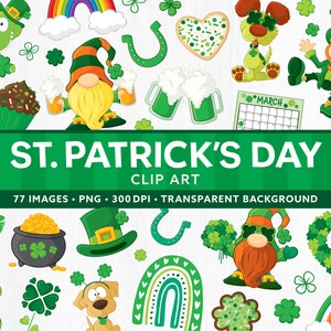 Cute St. Patrick's Day Commercial Use Clipart - St. Paddy's Clover Clipart - Lucky Leprechaun Clipart - Gnome Clipart - Digital Scrapbook