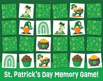 St. Patrick's Day Memory Match Game - Instant Download - Fun St. Patrick's Printable - Classroom Party Activity - St. Paddy's Matching Game