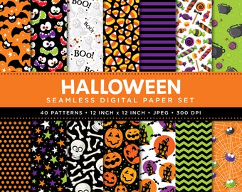 Halloween Digital Paper Set - Seamless Pattern - Scrapbook Paper - Cute Halloween - Instant Download - Halloween PNG - Halloween Patterns